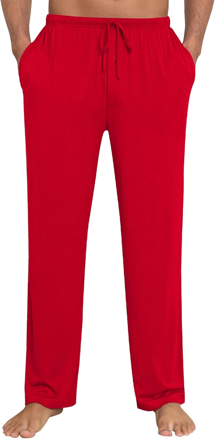 SWOMOG Mens Modal Pajama Pants Soft Lounge Pants Sleep Pj Bottoms with Button Fly & Drawstring & Pockets