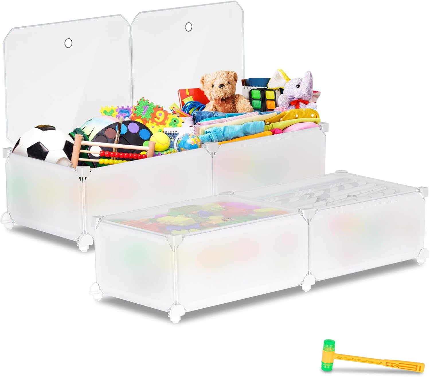 [24 Gal] Under Bed Storage with Wheels, 2 Pack Underbed Storage Containers, Under Bed Shoe Storage Organizer, Rolling Under Bed Drawer with Transparent Lid for Clothes, Bedding, Toys, 4 Compartments