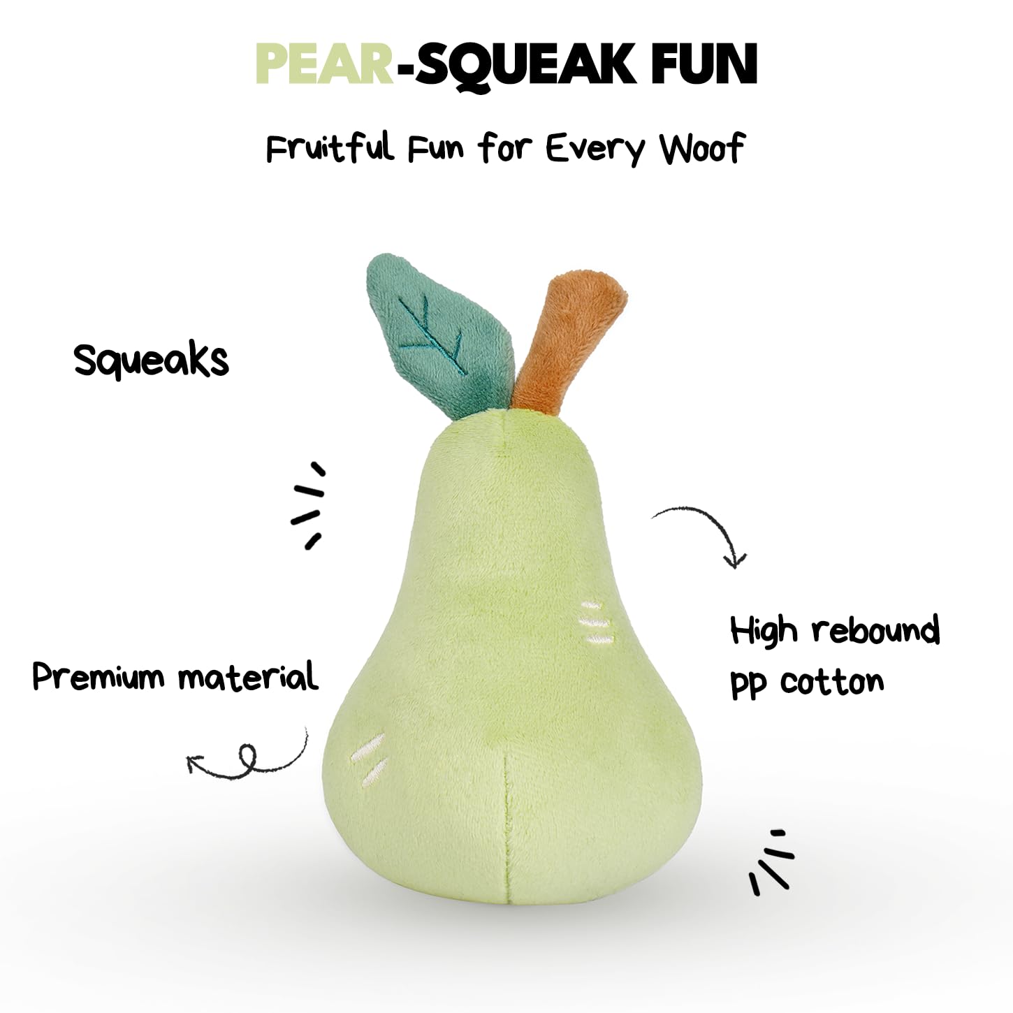 CHEWFFON Squeaky Dog Toy, Plush Pear for Small and Medium Dogs Interactive Soft Toy, Durable & Great for Playtime - Image 2