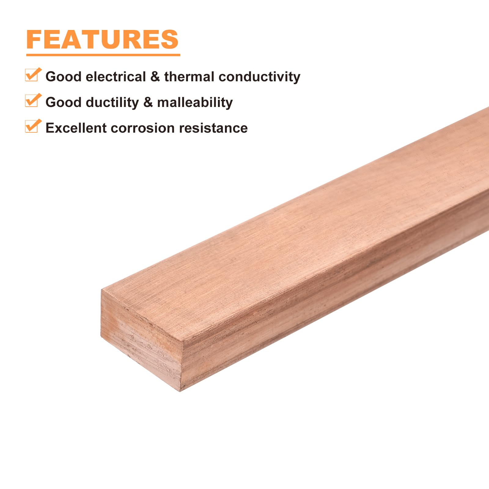 sourcing map Barre plate en cuivre, 1 cm d'épaisseur x 2 cm de largeur x 15 cm de long pour barre omnibus électrique (10 mm x 20 mm x 150 mm)