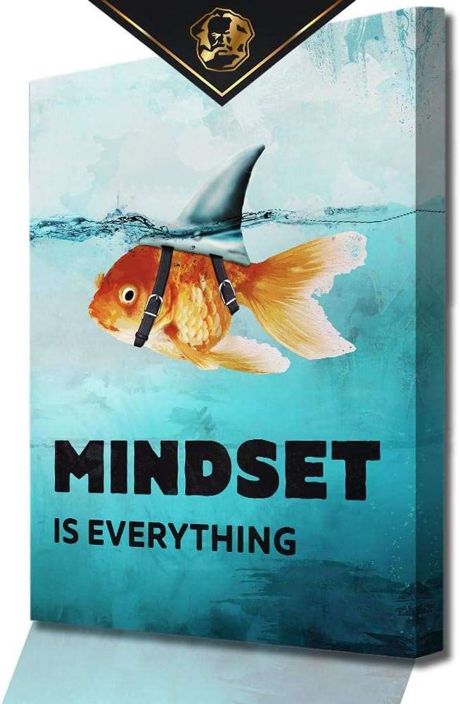 Mindset is everything Motivational Canvas - Modern Wall Art - Fish Blue nature - Motivational Quote on Canvas - Poster with inspirational Sayings