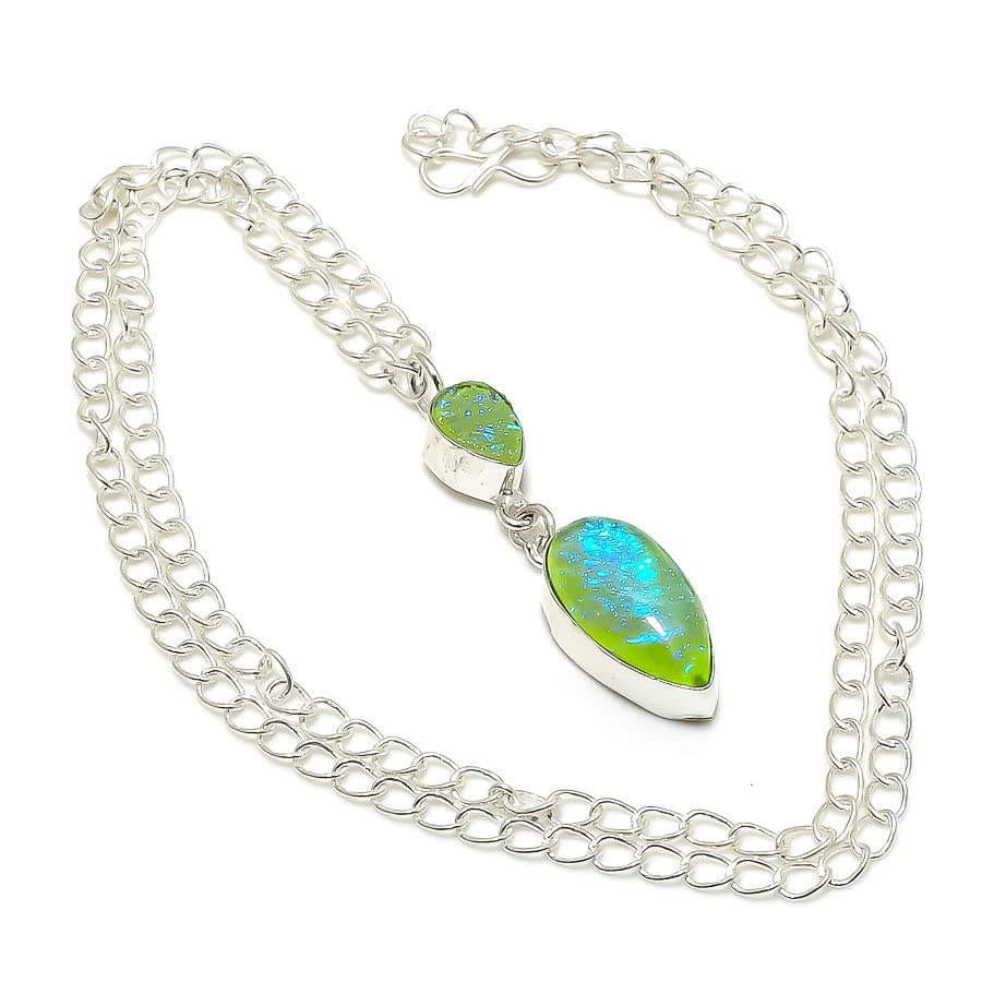 Green Triplet Opal colgante de cadena de 2 pulgadas chapado en plata 1