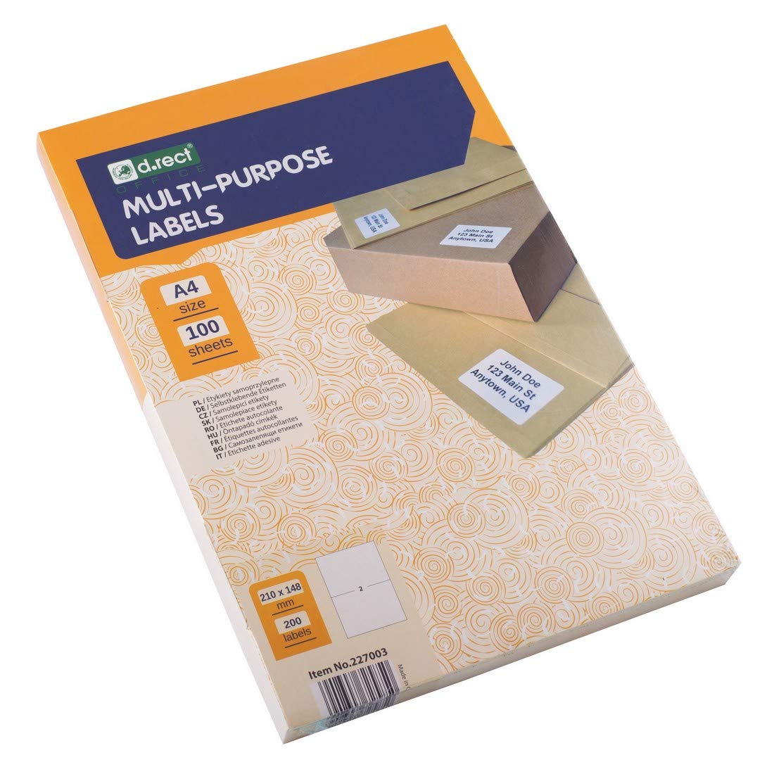 D.RECT Adhesive Labels | Universal Labels (210x148 mm on DIN A4) | Self Adhesive Printable 100 Sheets | Package 2 Labels | Sheet 200 Pieces | White