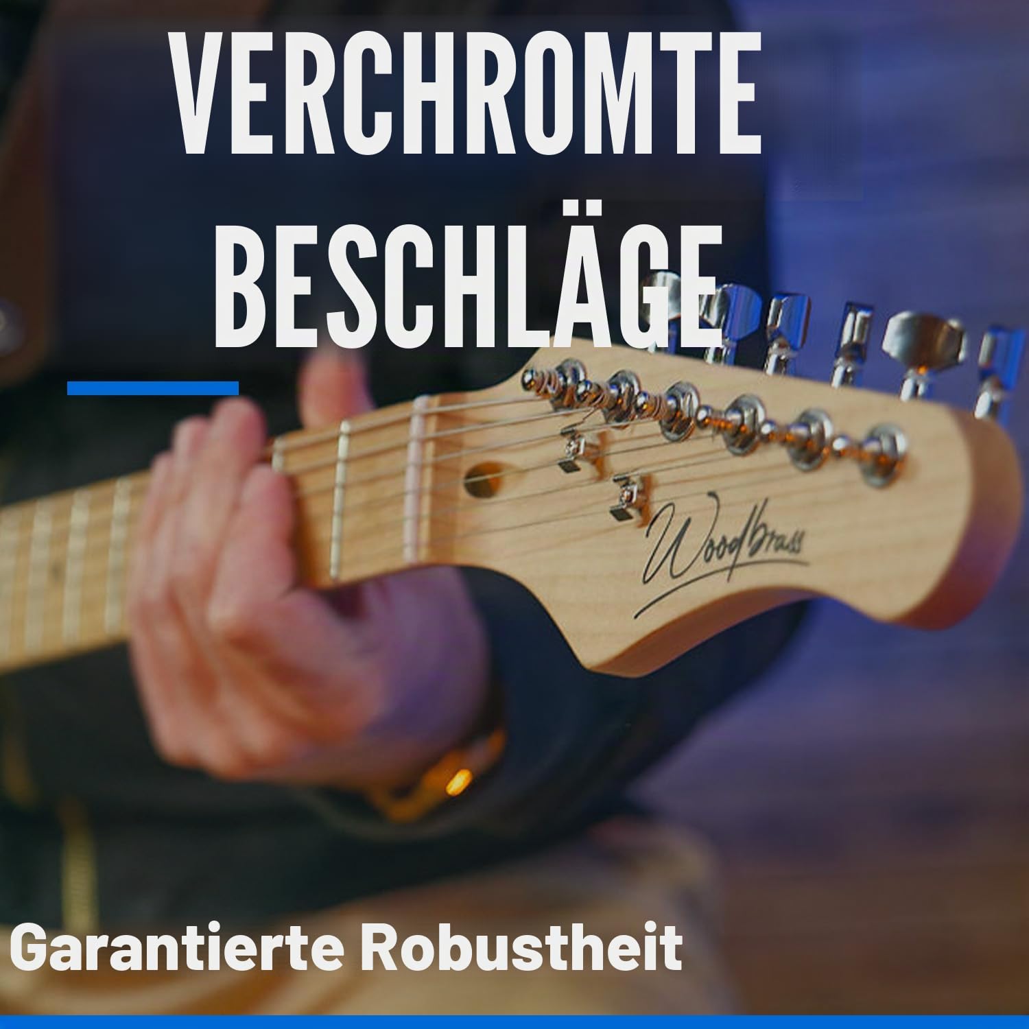 Woodbrass ST100 E-Gitarre, Schwarz, vielseitige Gitarre, ideal für Anfänger, Korpus ST-Form, amerikanische Linde, Ahorngriffbrett, Rock-Stil, Pop, Funk, Country, Hardware, Metall