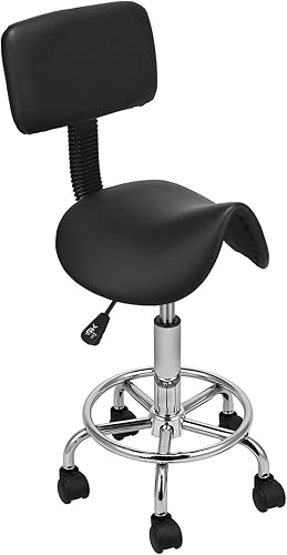 Voilamart Sillín de salón de masaje con respaldo giratorio de masaje hidráulico de gas para peluquería, manicura, tatuaje, belleza, color negro