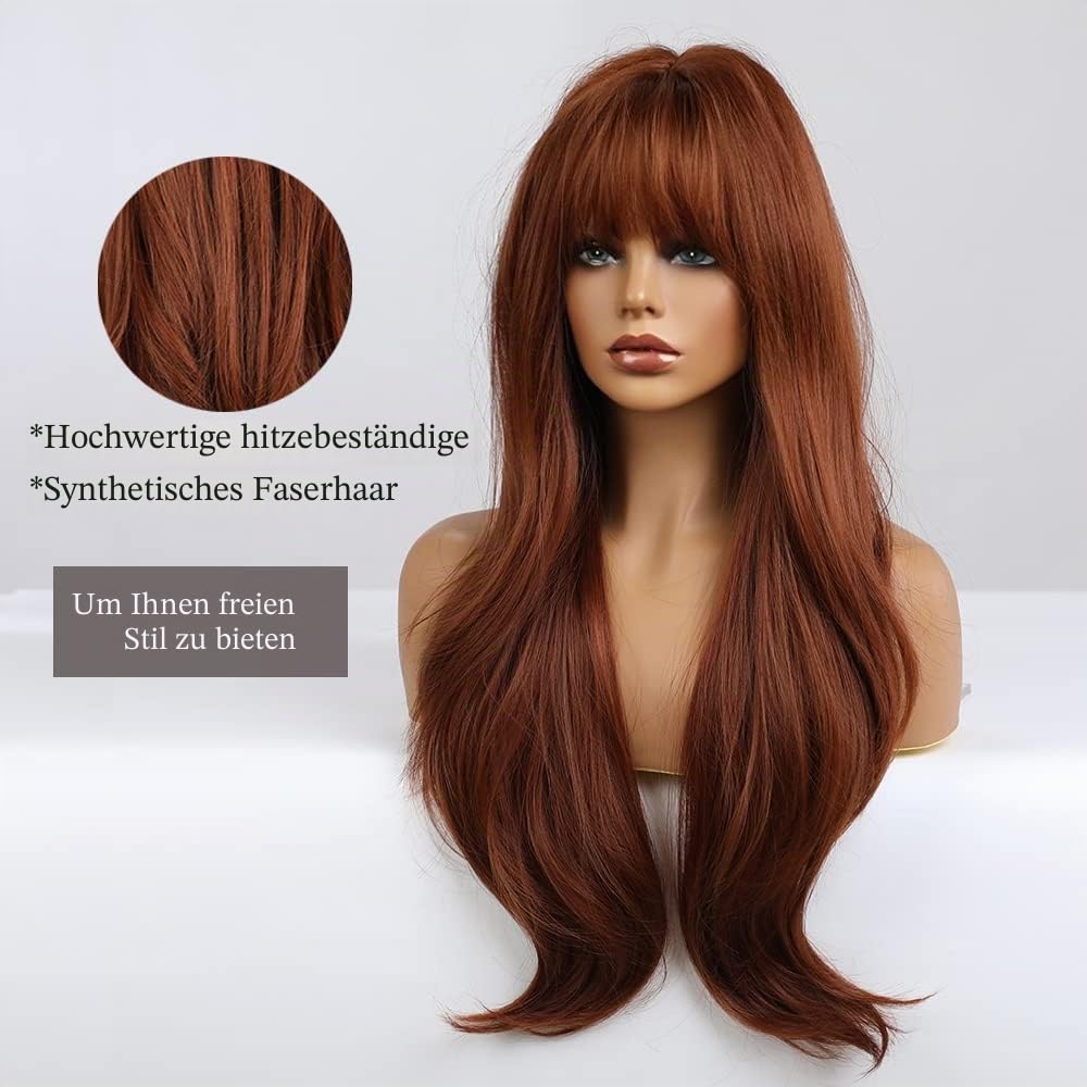 Esmee 26 Zoll Dunkelrotbraun Perücken für Frauen synthetische hitzebeständige Faser natürliche lange Welle Perücken für tägliche Partei Cosplay tragen