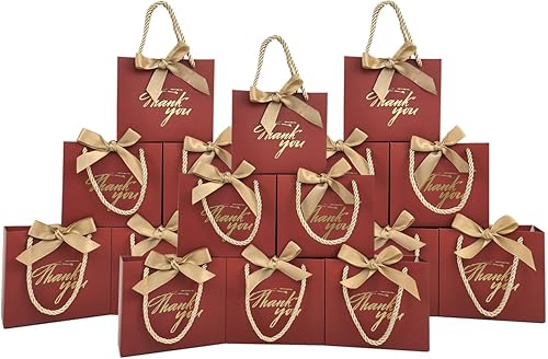 Miniatura 39 de TKSBAG Paquete de 50 bolsas pequeñas de regalo de agradecimiento con asas de 5.5 x 2.5 x 4.7 pulgadas, mini bolsas de regalo negras a granel