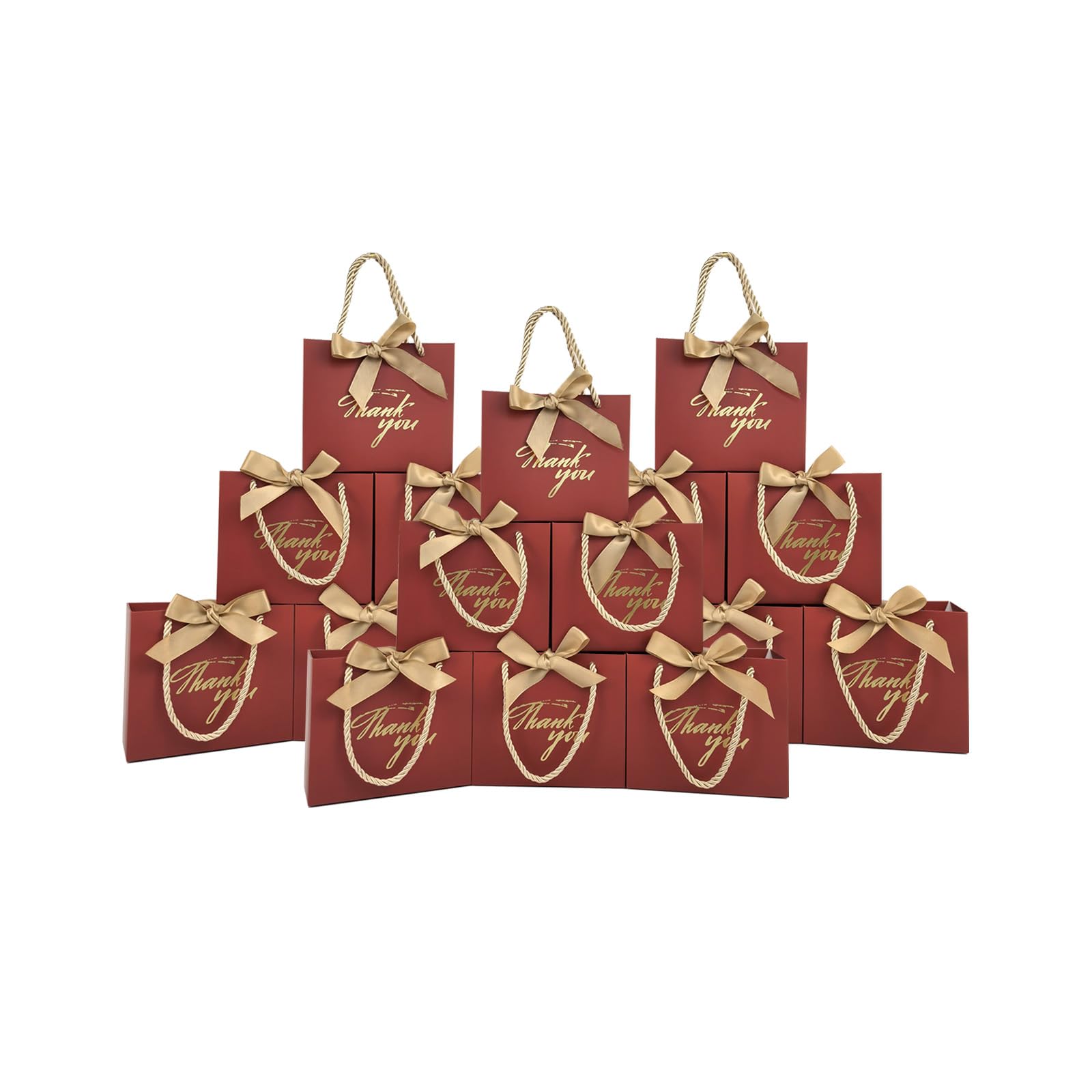 TKSBAG Lot de 100 petits sacs cadeaux rouges avec poignées 14 x 6,3 x 12,9 cm pour vacances, mariage, fête prénatale, anniversaire, fête prénuptiale