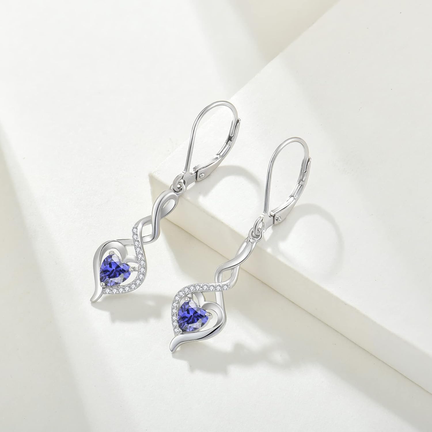 Starchenie Infinity Heart Earrings Sterling Silver Twisted Leverback Earring Gemstones Jewelry for Women