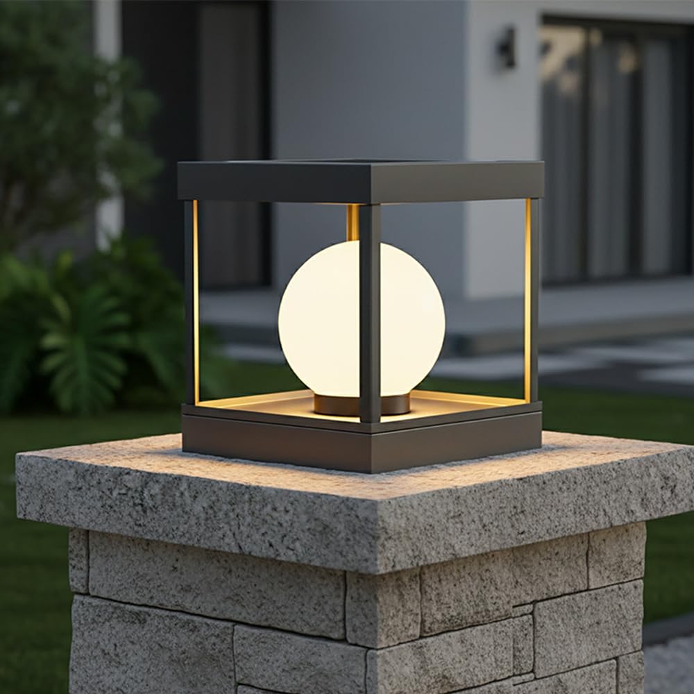 Solar Post Caps Light With Clear Glass Column Lamps For Outdoor Waterproof Pillar Lights Fixture Solar Powered LED Landscape Path Lamp Fence Deck Cap Lanterns Patio Porch Mailbox Pier Pedestal Lantern