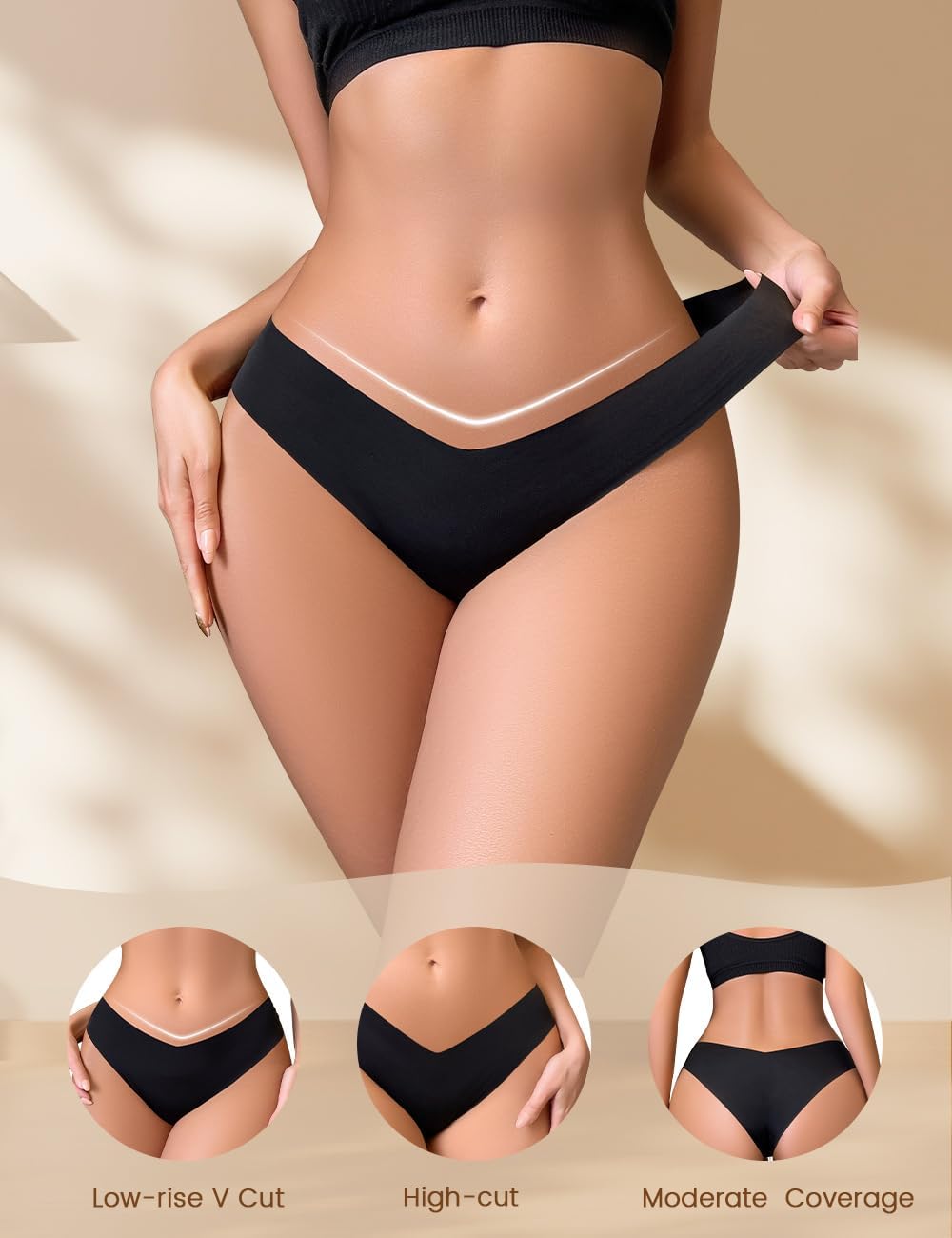 Seamless Bikini Underwear for Women Low-Rise Briefs V-Waist Hipster Invisible Ladies Panties Stretch Everyday Wear - Image 3