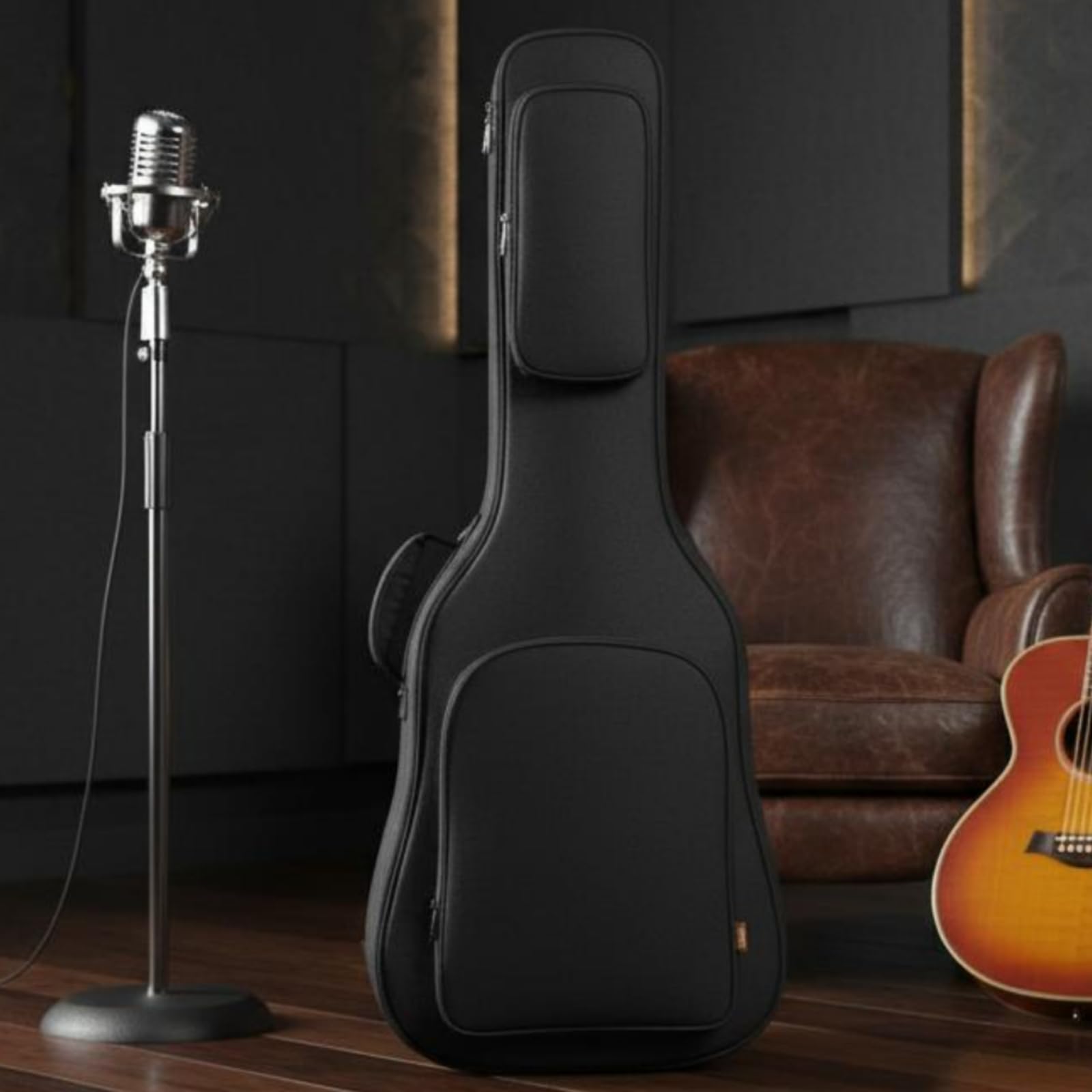 Custodia Impermeabile Chitarra Classica Borsa Zaino Astuccio con Spallacci Regolabili E Manico Laterale Imbottitura, 39 Pollici, Modello Rinforzato, Nero Standard