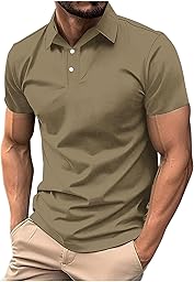 Mens Classic Buttons Shirts Short Sleeve Collared T-Shirt Athletic Slim Fit Pullover Casual Sun Protection Golf Top