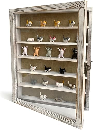 WANLIAN Caja de sombra grande con estantes, 16 x 20 pulgadas, vitrina de madera con ventana acrílica, 5 estantes extraíbles y respaldo de lino, para