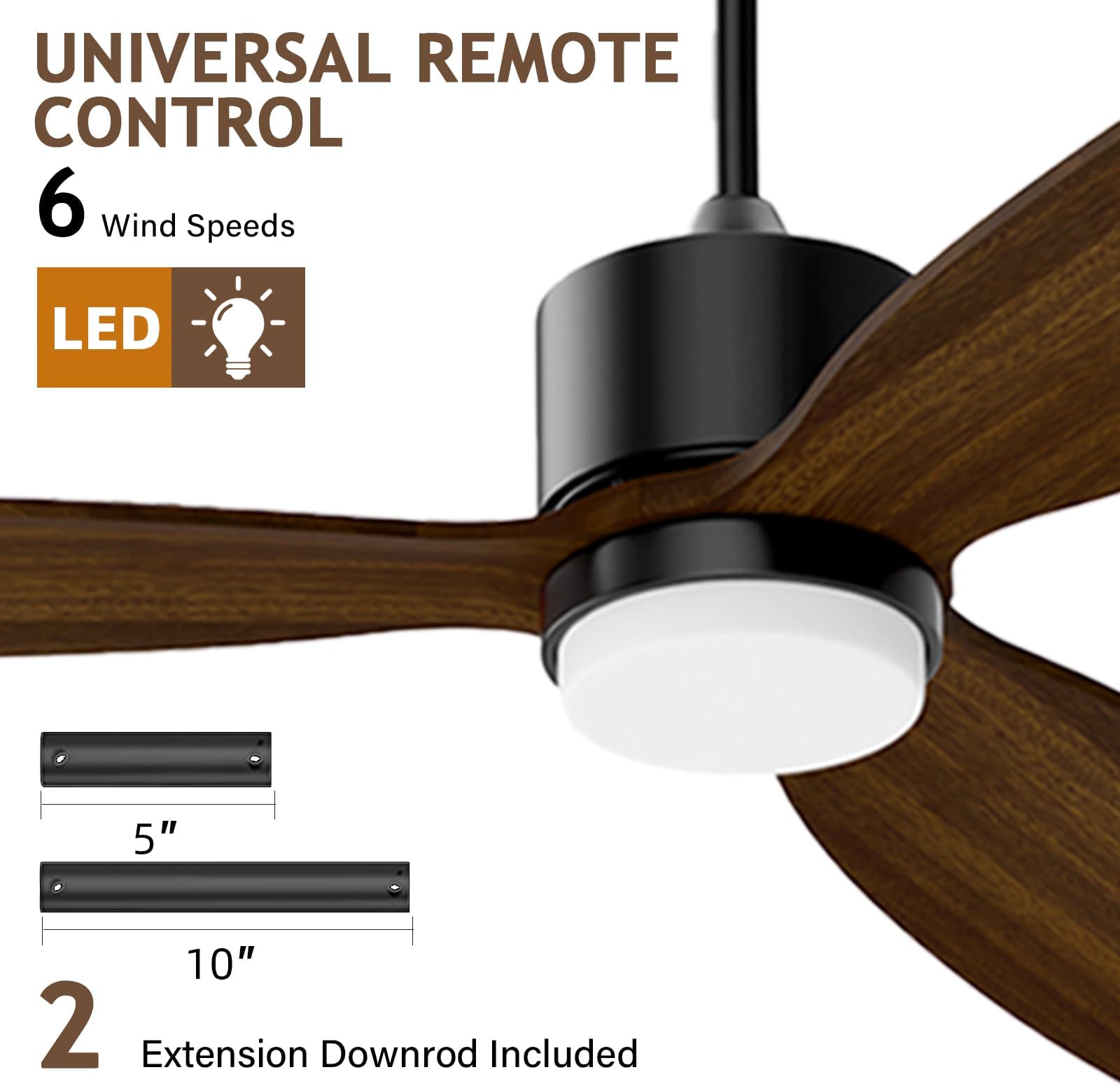 Obabala 52 Inch Outdoor Ceiling Fan with Remote Control 3 Wood Blades Beveled Indoor Ceiling Fan Silent DC Motor