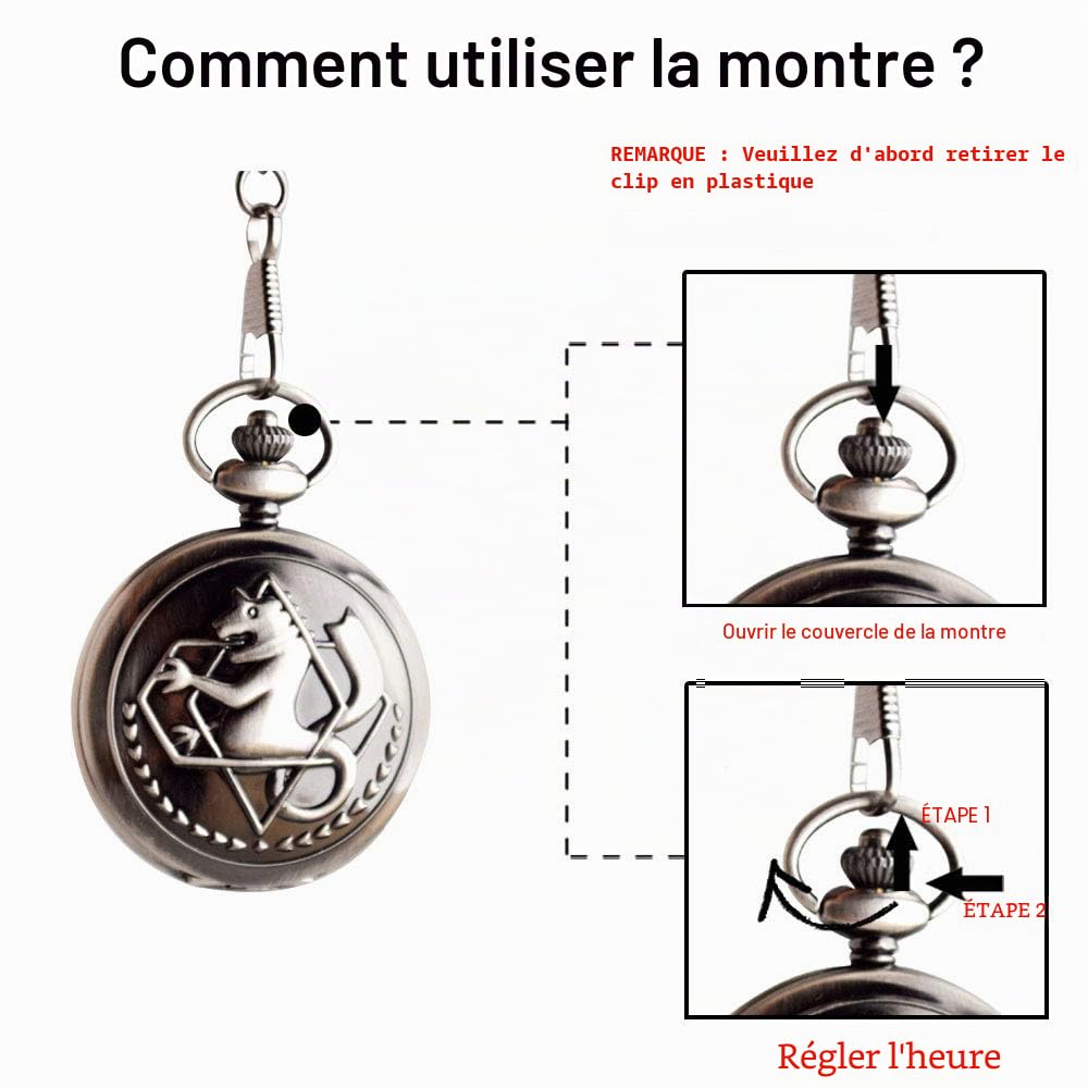 BOSHIYA Fullmetal Alchemist Montre de Poche avec boîte à chaîne pour Accessoires de Cosplay Anime Merch, Alchemist-Black, L, Anime, Alchemist-Black, L, Anime