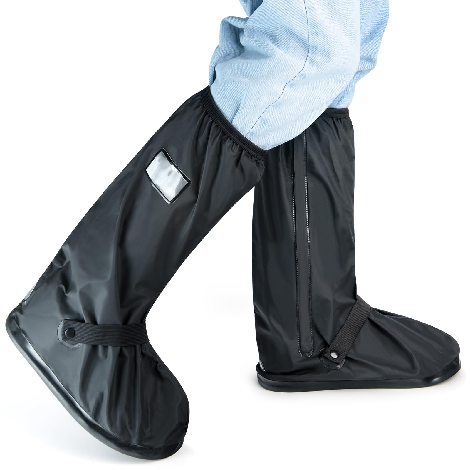 Photo 1 of IwIeIaIrI Rain Boot Covers Waterproof Shoe Covers with Safety Reflector,Reusable Foldable Non-Slip Rain Gear for Men Women Walking,Fishing,Gardening,Farming,Motorcycle Black (XL)
