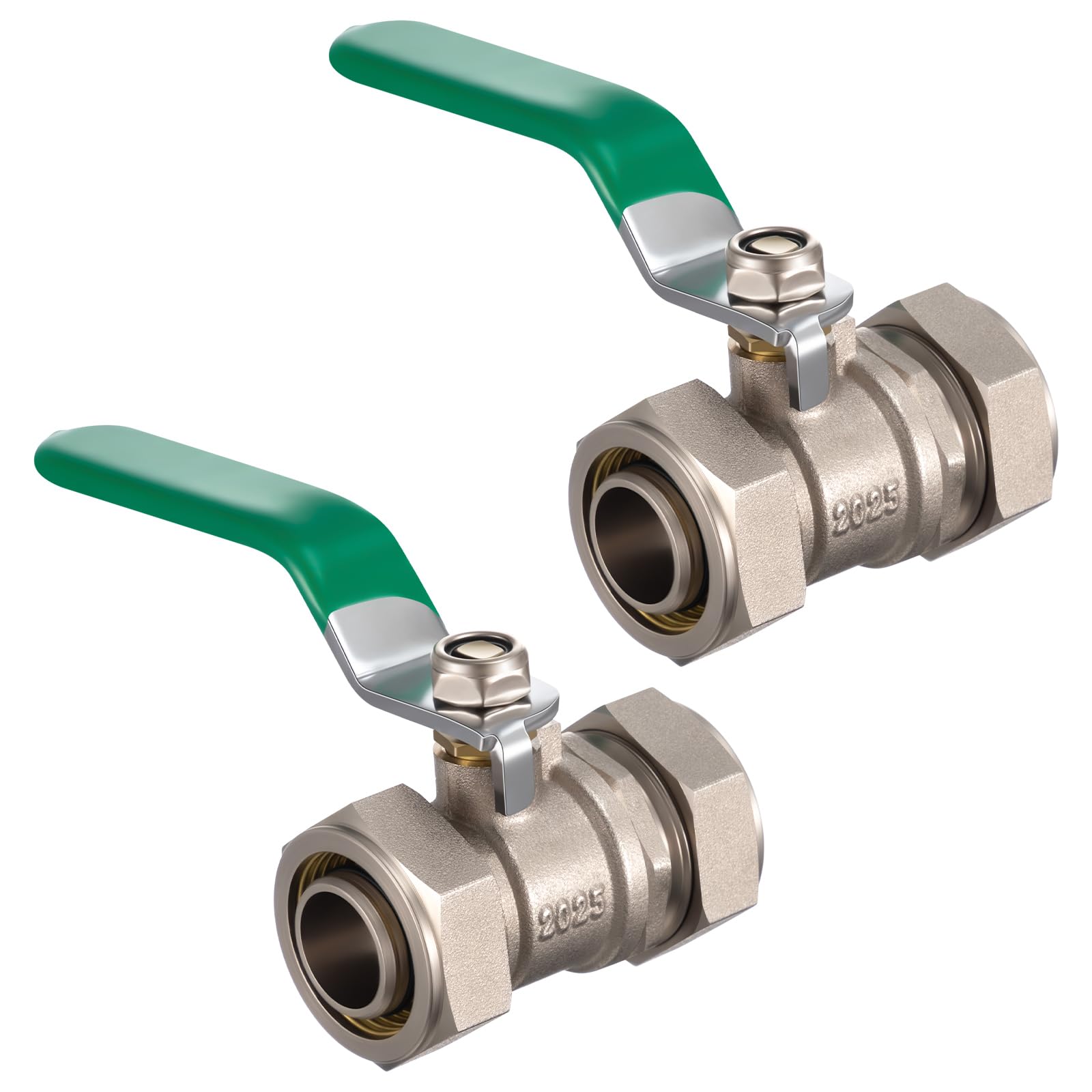 Hicarer 2 Pcs 3/4'' Air Piping Fittings, Brass Ball Valve, 3/4'' Shut-Off Fittings Fit for Shop Garage Compressed Air Piping System, 200 PSI Nickel Plated Brass (Green)