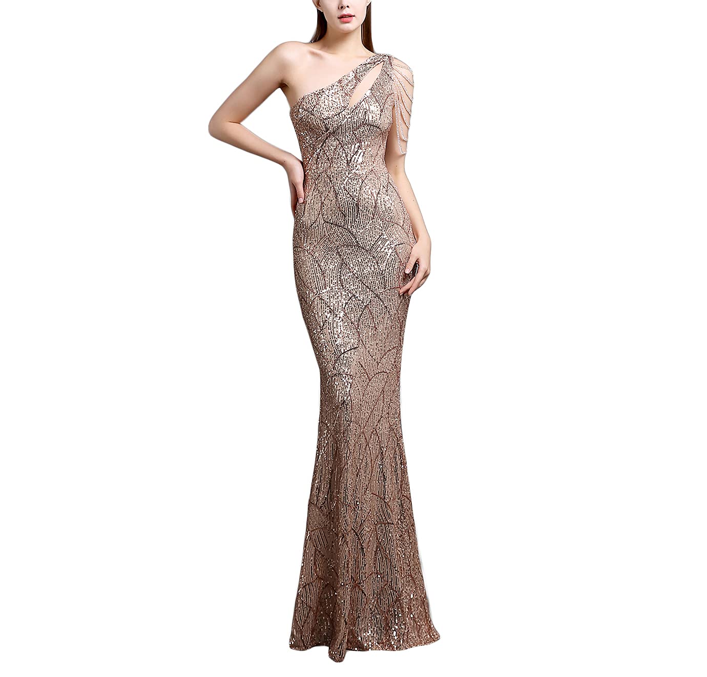 Mordarli 2023 One Shoulder Sequin Prom Dresses with Slit Long Formal Dresses Mermaid Evening Gowns