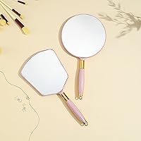 Vista 2 de Eaoundm Espejo de mano redondo para maquillaje (6.9 pulgadas de ancho x 13 pulgadas de largo, rosa)