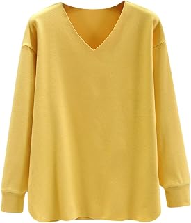 Womens Long Sleeve Shirts Casual V Neck Basic Tee Tshirts Loose Fit Solid Color Warm Tunic Top Fall Winter Outfits