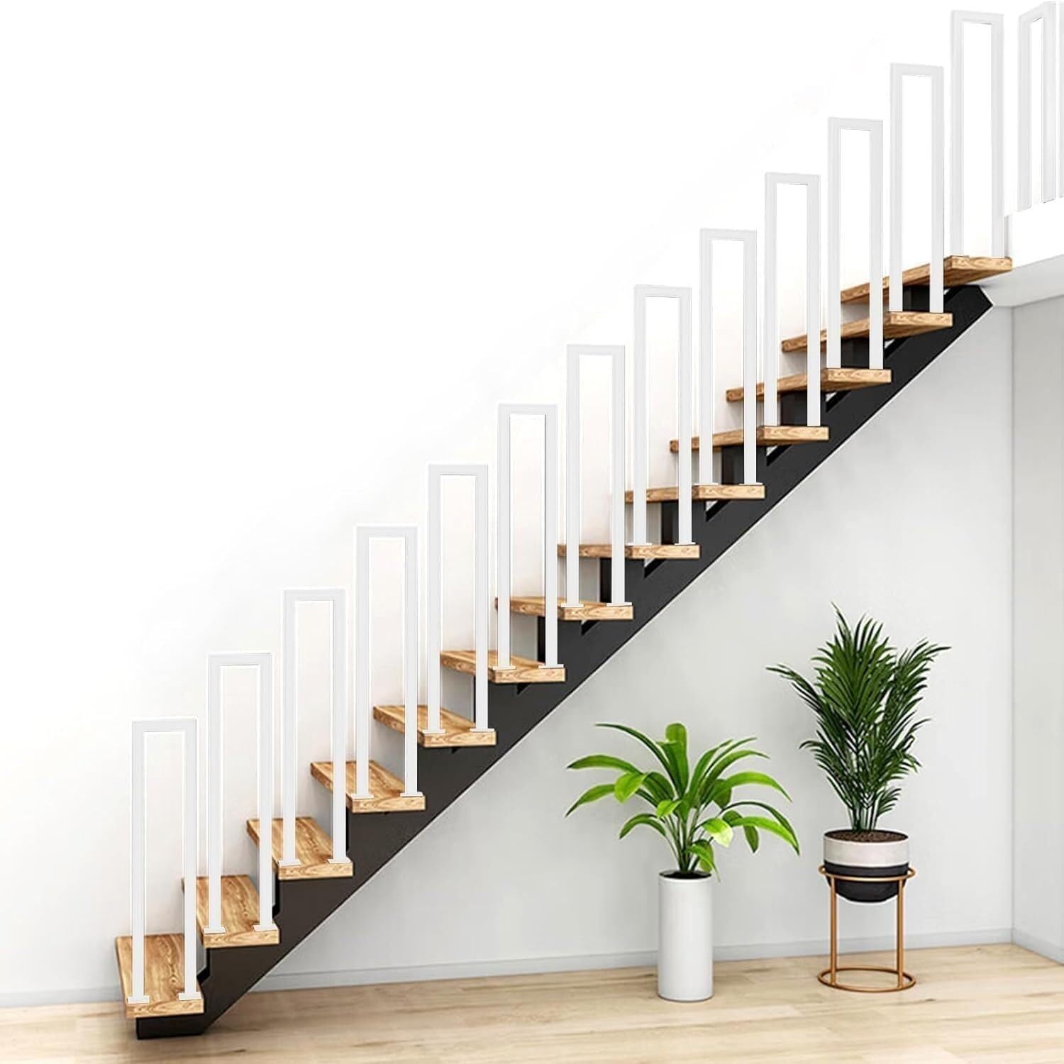 U-Shaped Stairs Handrail, Hand Rails for Outdoor Steps, Metal Wrought Iron Modern Stair Railing, Villa Garden Loft Support Bar, for Home Villa Loft Decorative Fence(White,55CM/1.8FT)