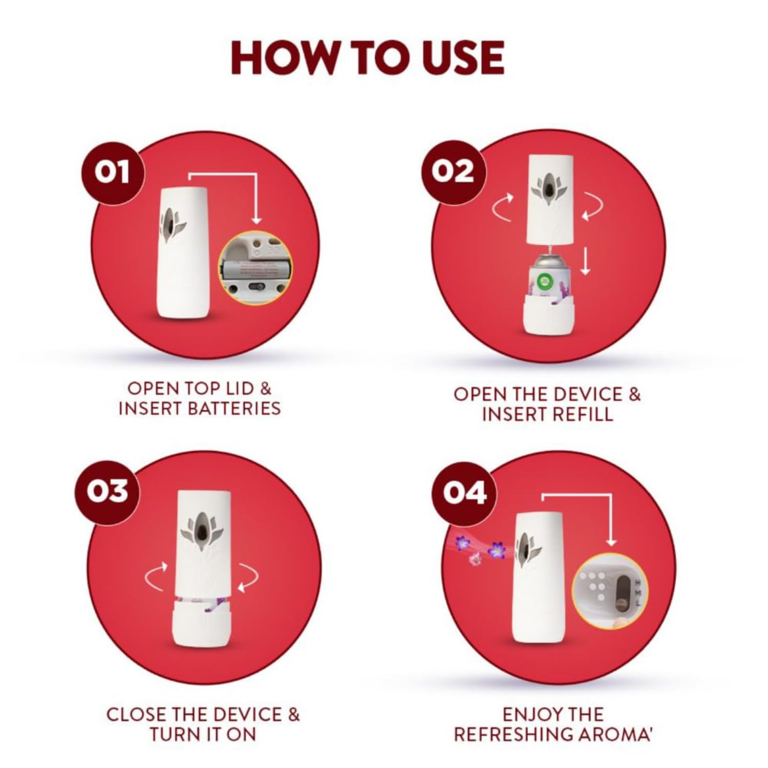 Air Wick 250 ml - Rose & Saffron, Freshmatic Automatic Air Freshener Refill | 2600 Sprays Guaranteed | Automatic Room Freshener, Bathroom Freshener and Room Spray (Pack of 4) - Image 6 thumbnail