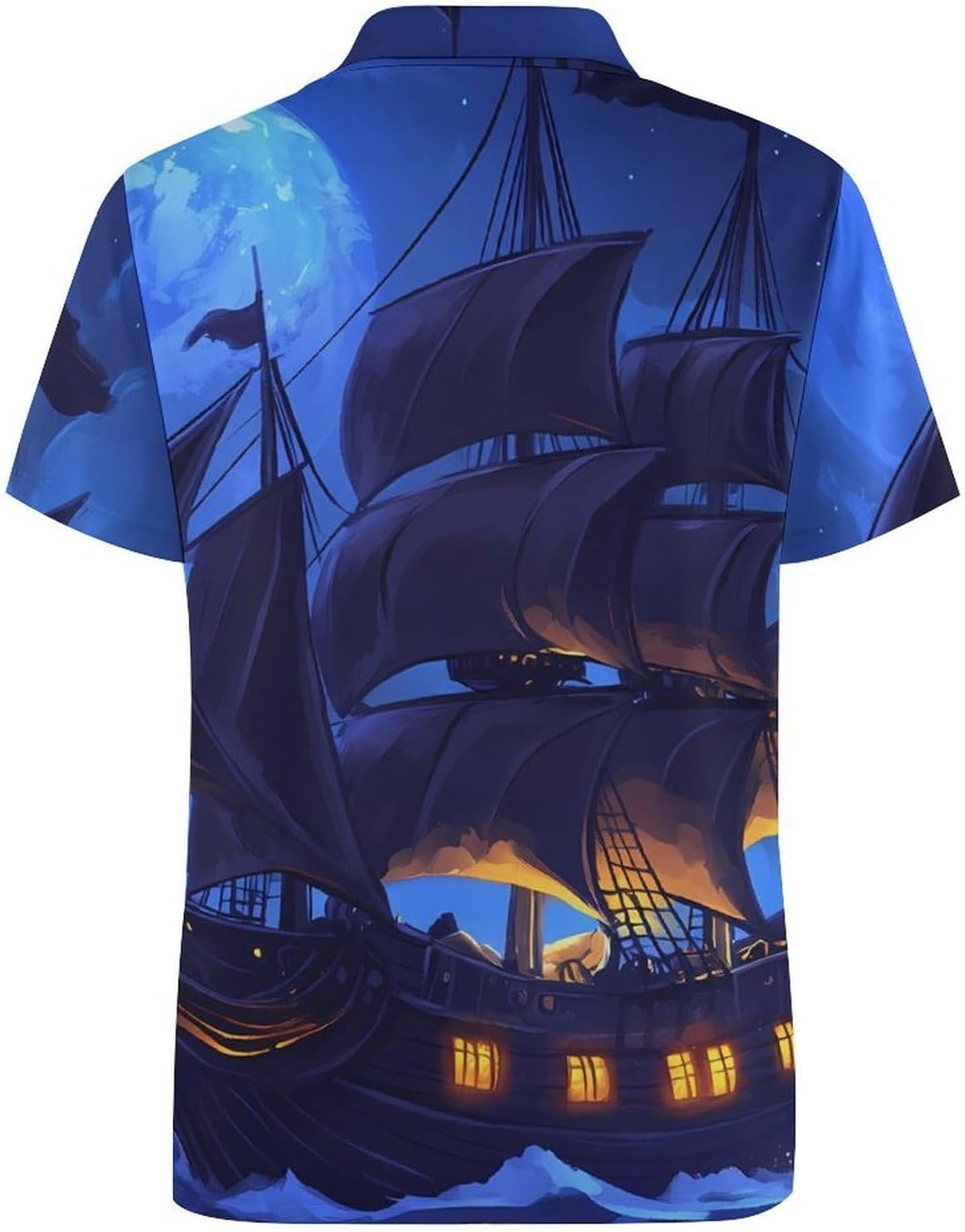 PiratesShip and Moon Women's Golf Polo Shirts Short Sleeve Quick Dry Tennis Tops Casual Work Blouses