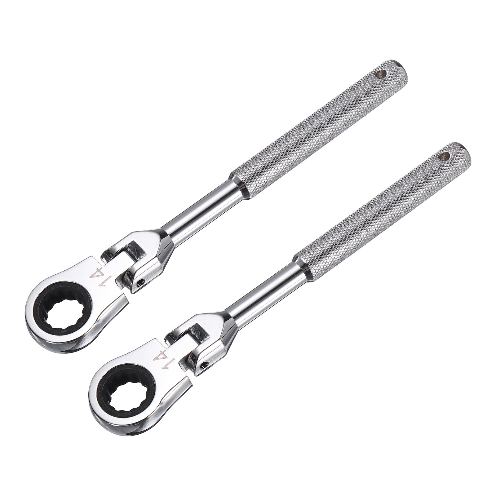 sourcing map 2pcs Flex Head Ratcheting Wrench 14mm Metric Carbon Steel Chrome Plating Quick-Release 12-Point 72-Tooth Ratchet Wrench with Anti-Slip Handle for Auto Repair Machine Maintenance