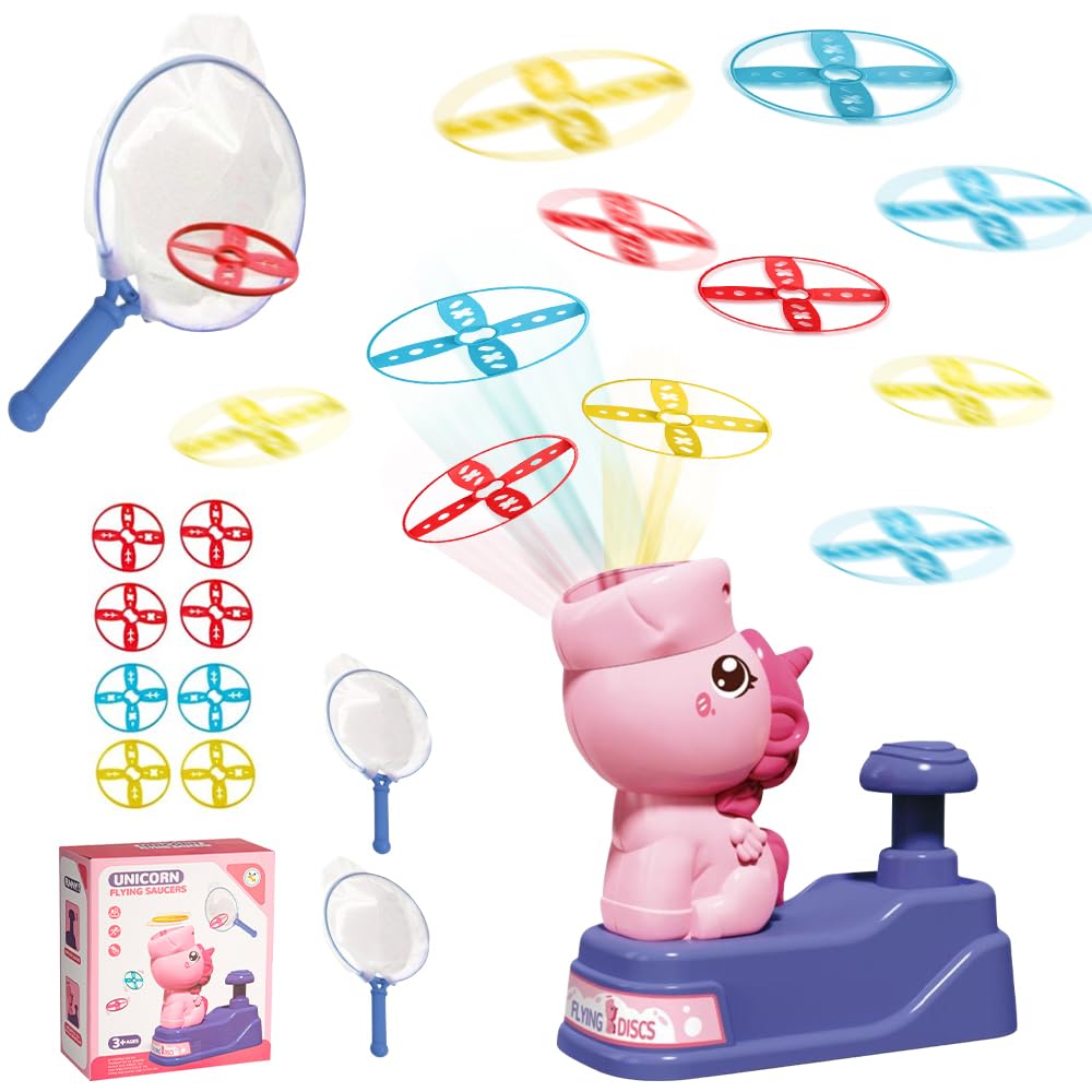 Fliegende Untertasse Launcher, Disc Launcher, Propeller Spielzeug, Outdoor Spiele, Outdoor Spielzeug, 8 Frisbees Und 2 Frisbee Fangnetze,Geschenke