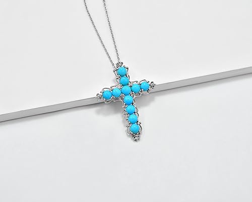 Miniatura 3 de Natural 0.157 in redondo durmiente belleza turquesa piedra preciosa santa cruz colgante collar diciembre piedra natal turquesa joyería regalo de