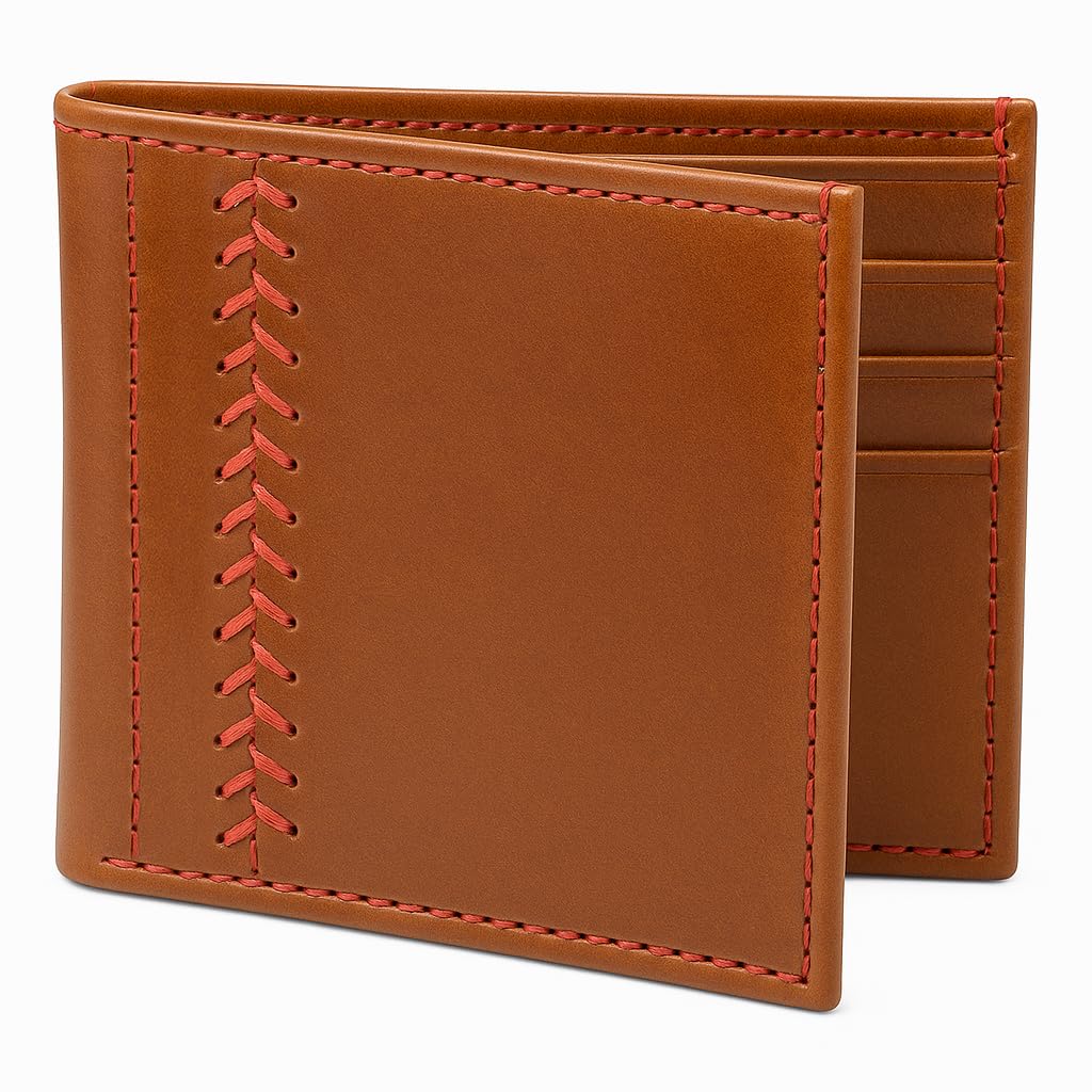 RAW HYD Baseball Leather Wallet – Full-Grain Stitch Style & RFID Blocking Wallets for Men – Compact Card Holder Billfolds for Men – Foldable Wallet w/Front Pocket.
