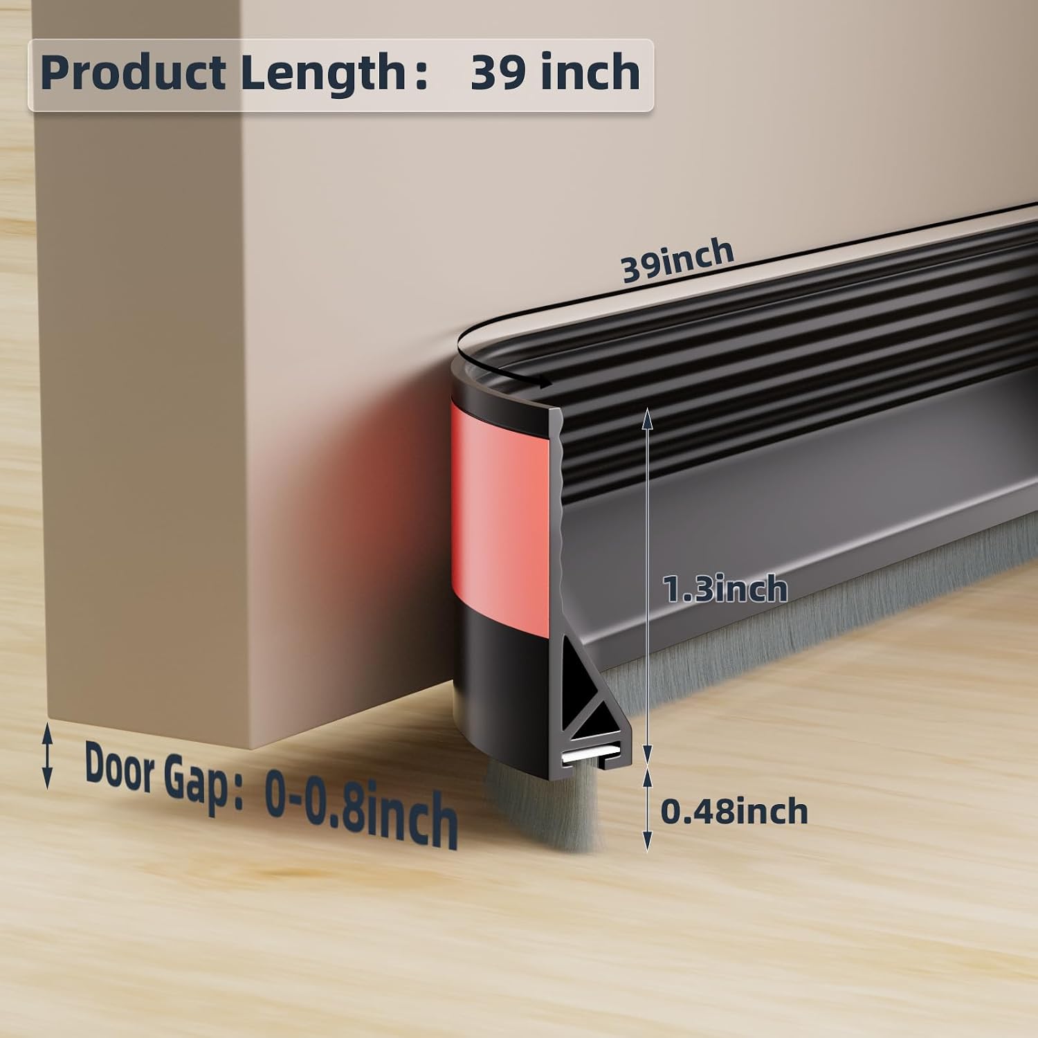 39" Door Sweep for Bottom of Door,Silicone Under Door Draft Stopper with Brush,Adhesive Weather Stripping for Bottom Door Seal,Exterior Interior Door Gap Filler Blocker Dust Cold Air Noise,Black