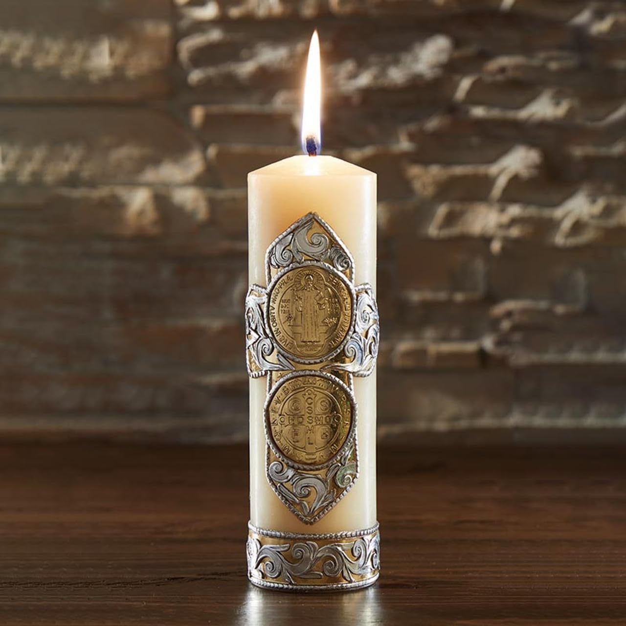 Devotional Candles - Hand Decorated Saint Benedict Prayer Candle by Will & Baumer, 8-Inch, Gold Cross