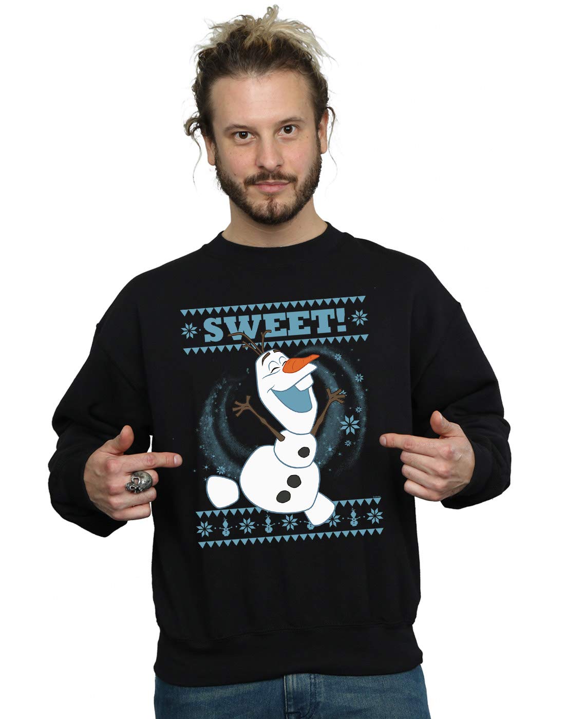 Official Licensed Disney Frozen Olaf Sweet Christmas Men's Sweatshirt - Soft Fleece Crew Neck Sweatshirt, Front Graphic Print, Warm Jumper, Fan Gift, Available in Multiple UK Sizes Black