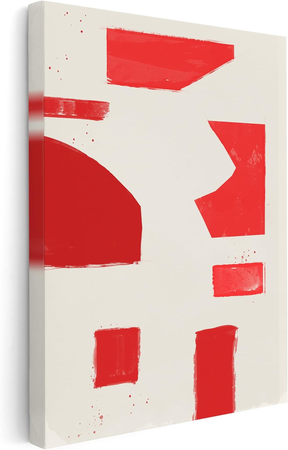 Poster Master Geometric Canvas - Red Block Shapes Print - Abstract Red Ink Art - Mid Century Modern Design - Brush Stroke Art - Aesthetic Bedroom Wall Decor - 8x10 STRETCHED Canvas