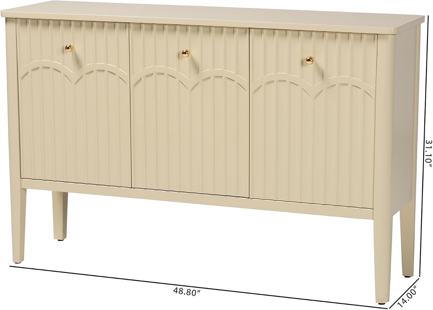 Bali & pari Leeba Sideboard - Modern Storage Buffet Console with Fluted Wood and Scalloped Molding for Kitchen or Dining Room