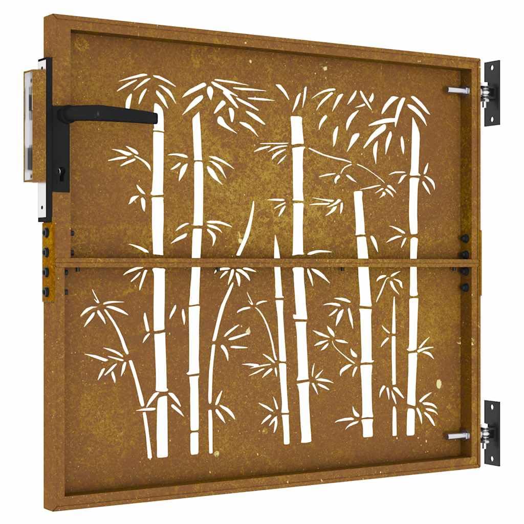 vidaXL Cancello da Giardino in Acciaio Corten 85x75 cm Con Design Bambù e Serratura - Metallo Anteriore