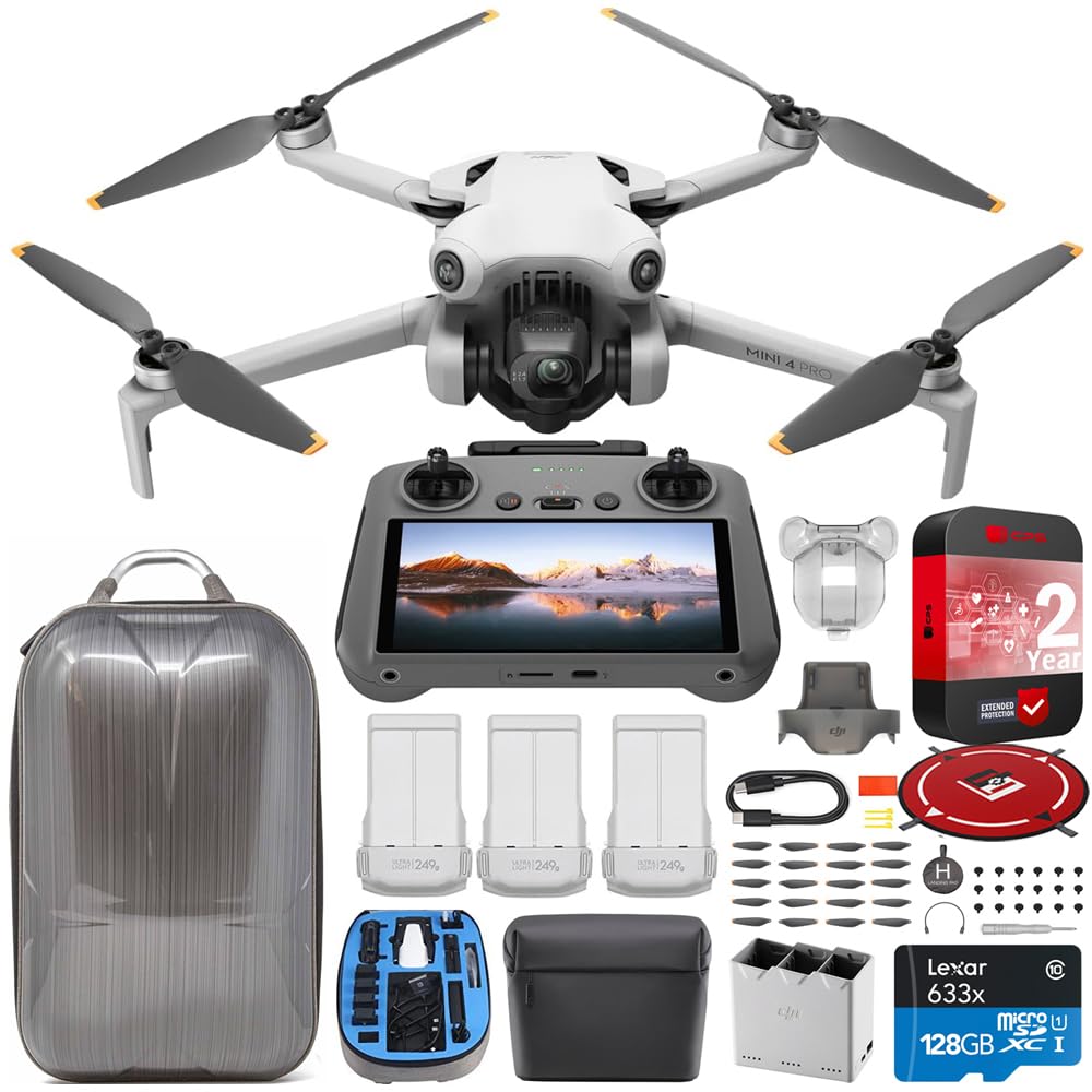 DJI Mini 4 Pro Folding Drone with RC 2 Remote (w/Screen) Fly More Combo Plus, 4K HDR Video Camera, Under 249g,Omnidirectional Sensing, 3 Plus Battery