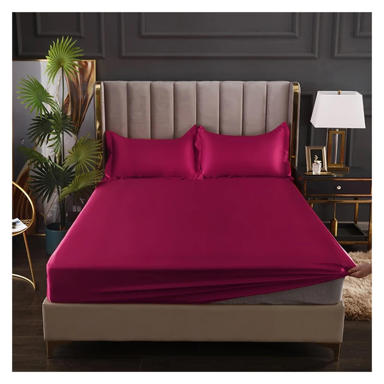 Sábana de Seda Helada Sábana Ajustable de satén Lujo, Color Liso, for Cama Individual o matrimonial, Funda colchón Seda Helada y Banda elástica(Hei se,90x200x25cm 1pc)