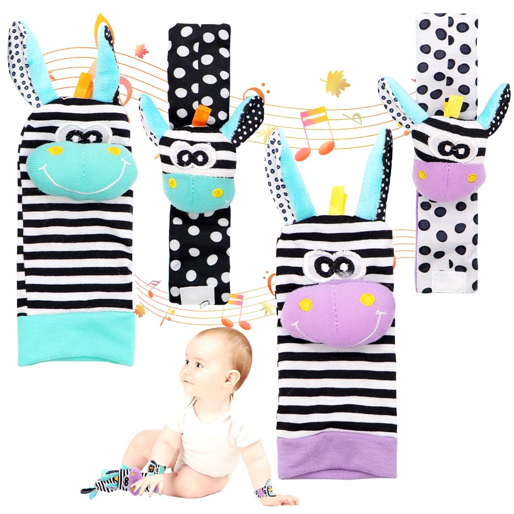 Toys for Babies 0-6 Months,4 pcs Baby Wrist Rattles Toys,Animal Baby Rattles Toys,Baby Educational Birthday Gifts for Infants Newboren Boys and Girls