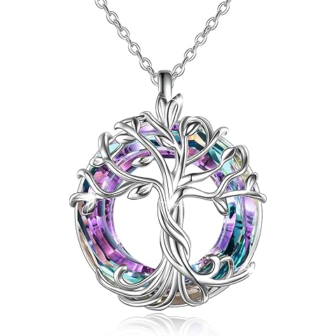TOUPOP Tree of Life Necklace for Women 925 Sterling Silver Family Tree Austrian Crystal Jewelry Birthday Christmas Gifts for Mom Wife Her
