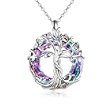 Christmas Gifts Tree of Life Necklace 925 Sterling Silver Family Tree Pendant Austrian Crystal Jewelry Anniversary Birthday Gifts for Women Mom Wife Her