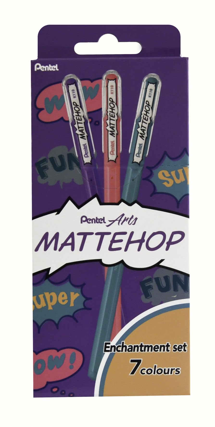 Pentel K110 MatteHop Enchantment Colours, Matte Gel Rollerball Pens, 1.0mm Tip (Wallet of 7), Pale Orange, Light Pink