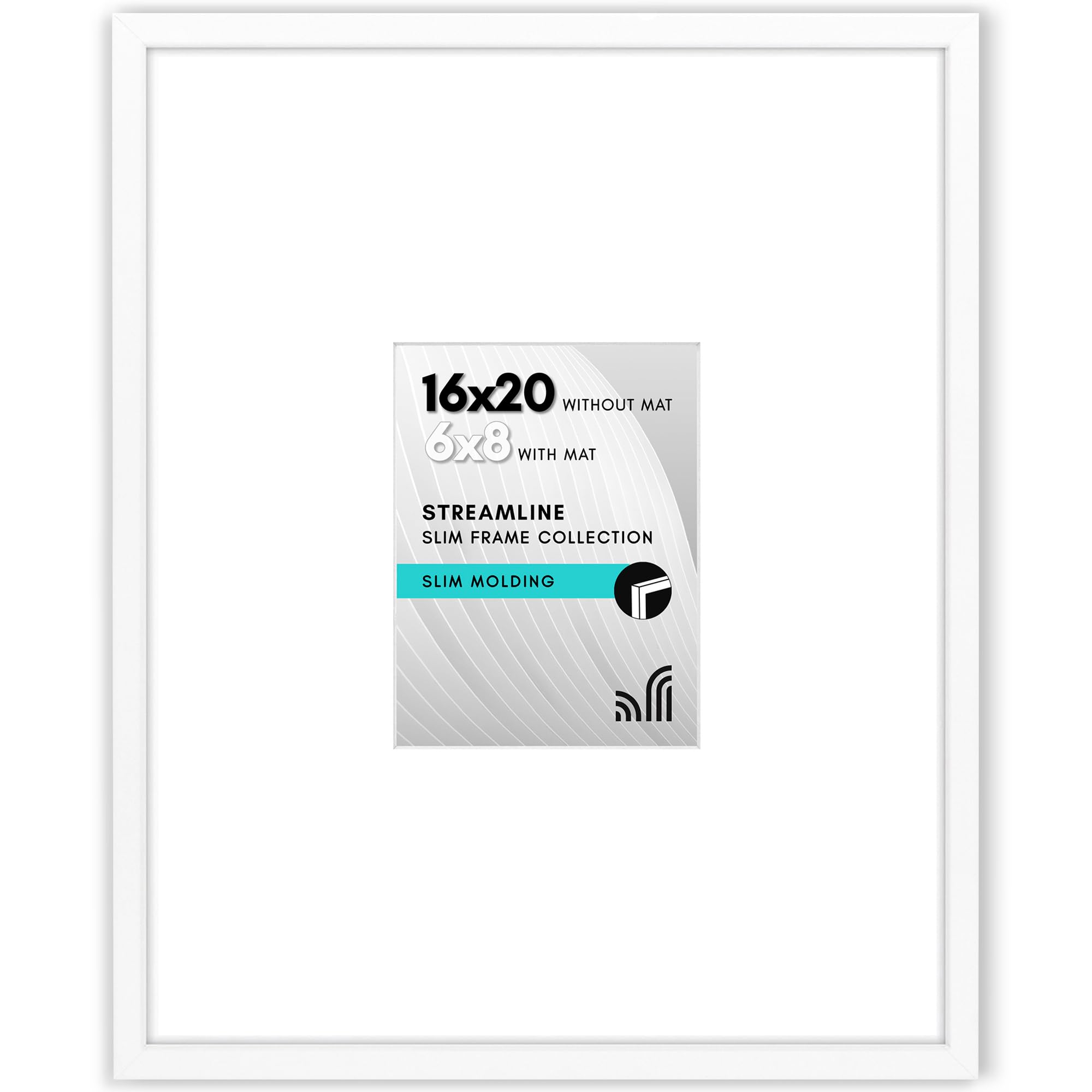 Americanflat 16x20 Picture Frame in White - Use as 6x8 Picture Frame with Mat or 16x20 Frame Without Mat - Thin Border Photo Frame with Plexiglass Cover - Vertical or Horizontal Wall Display