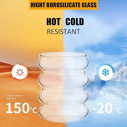 Miniatura 3 de ALINK Vasos de agua potable con burbujas de 16 onzas, vasos de vidrio, lindos vasos de vidrio con forma de ondulación vintage acanalada, para