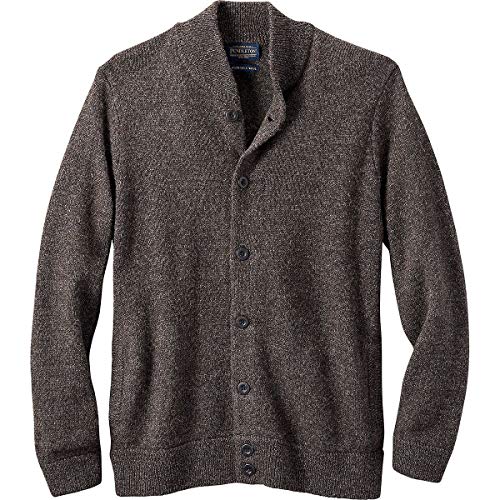 Pendleton Men's Shetland Bomber Style Cardigan Sweater, Dark Brown Mix, XL