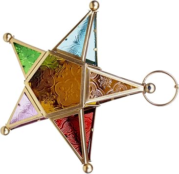 Windproof Tier Light Holder Multicolor Glass Panel and Iron Frame Moroccan Lamp Patio Garden Decor Stand