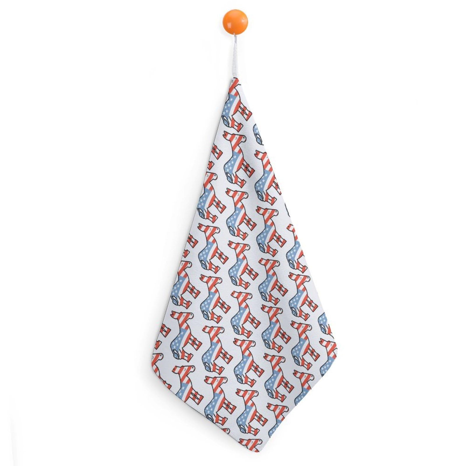 TXFBTRFSA Democrat Donkey Pattern Hand Towels with Hanging Loop Kitchen Towel Handkerchiefs Cleaning Cloths