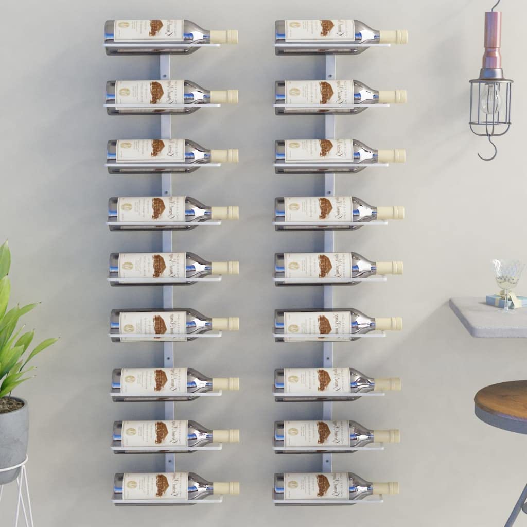 vidaXL Wall Mounted Wine Rack for 9 Bottles in White Iron - Stylish and Durable Beverage Storage Solution for Modern Kitchen, Pantry, or Bar